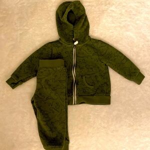 Carter’s Dark Green Dinosaur Hooded Zip Marching Sweatsuit